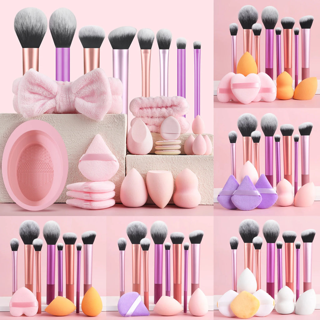 28-Piece Makeup Brush Set with Sponge, Puff & Wash Bowl Makeup Brush Set QXL