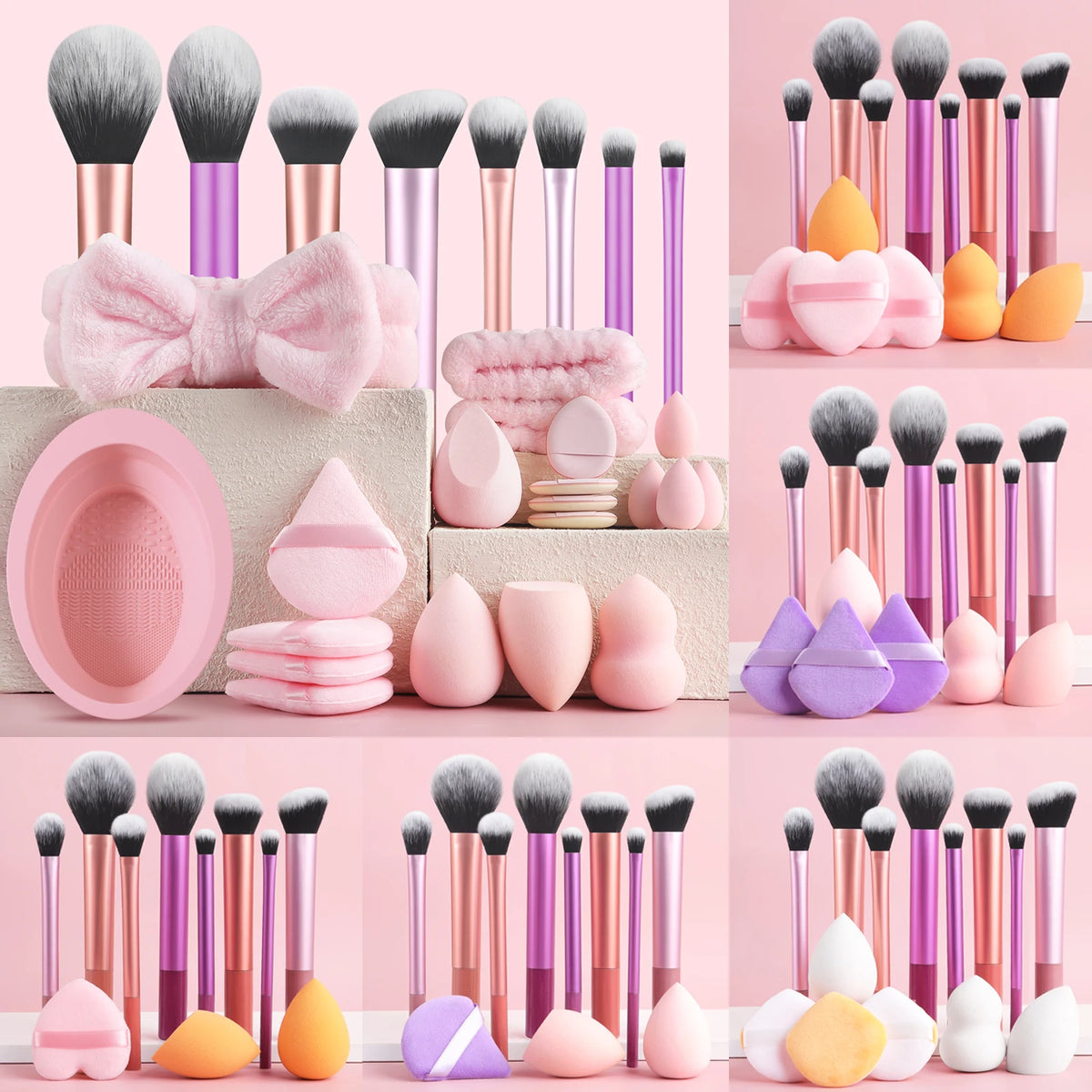 28-Piece Makeup Brush Set with Sponge, Puff & Wash Bowl Makeup Brush Set QXL