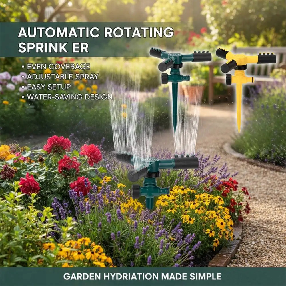 360° Rotating Garden Sprinkler | 3-Arm Irrigation & Ground Spike Garden Sprinkler QXL