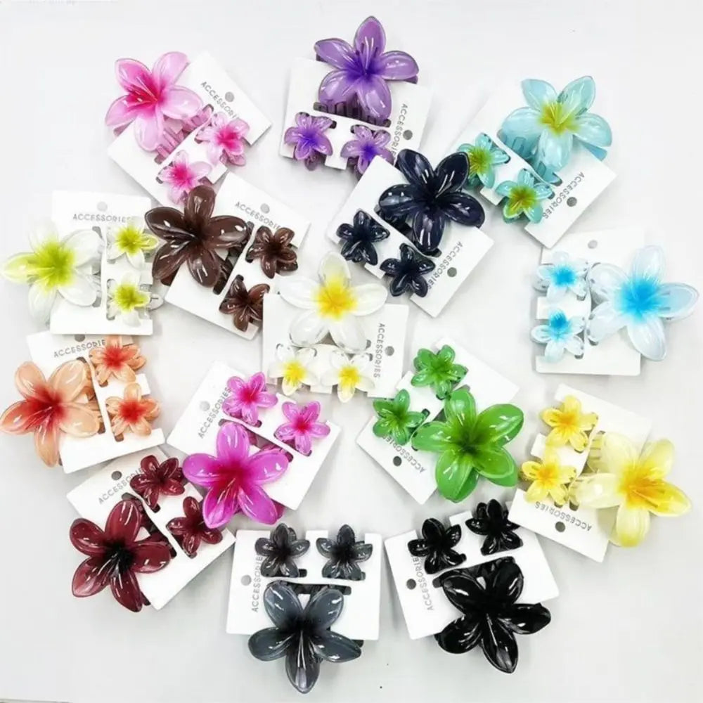 3-Pack Gradient Plumeria Flower Hair Claw Clips | Hawaiian Style Flower Hair Claw Clips QXL