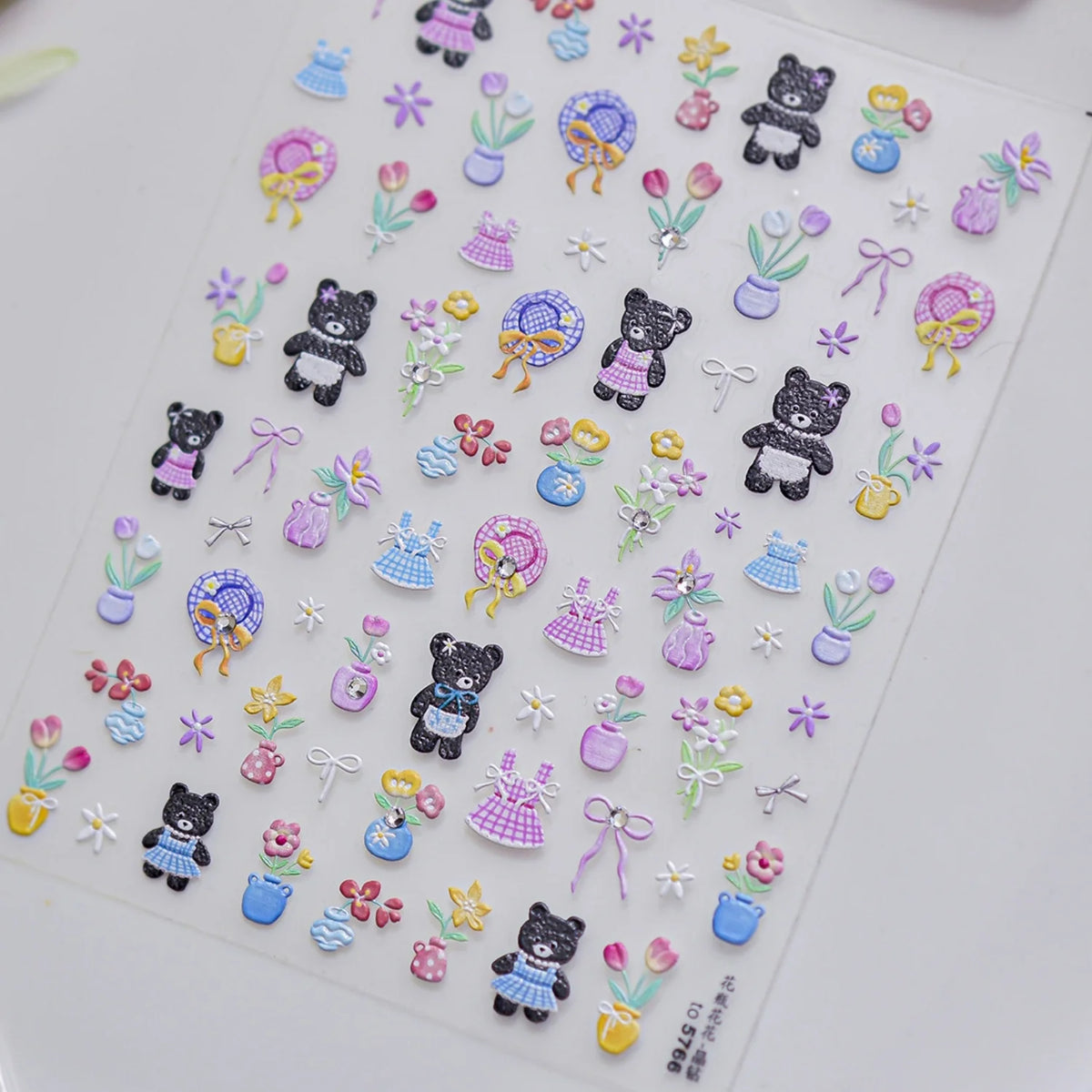 5D Black Bear Nail Art Stickers – Spring Tulip Garden Decals Nail Art Stickers QXL