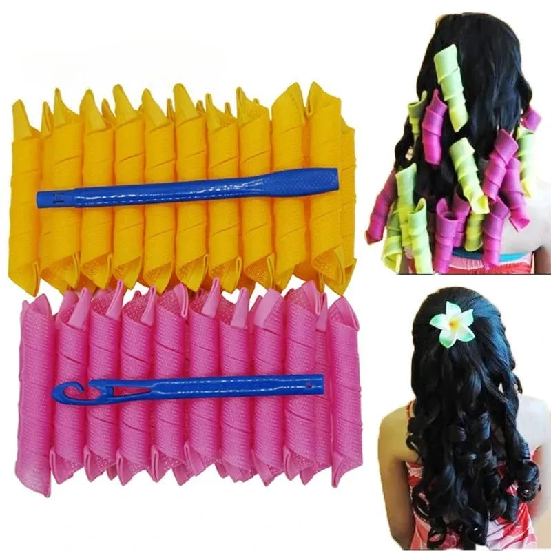 18-Pc Heatless Spiral Hair Curler Set | DIY Wave Rollers Heatless Hair Curlers QXL