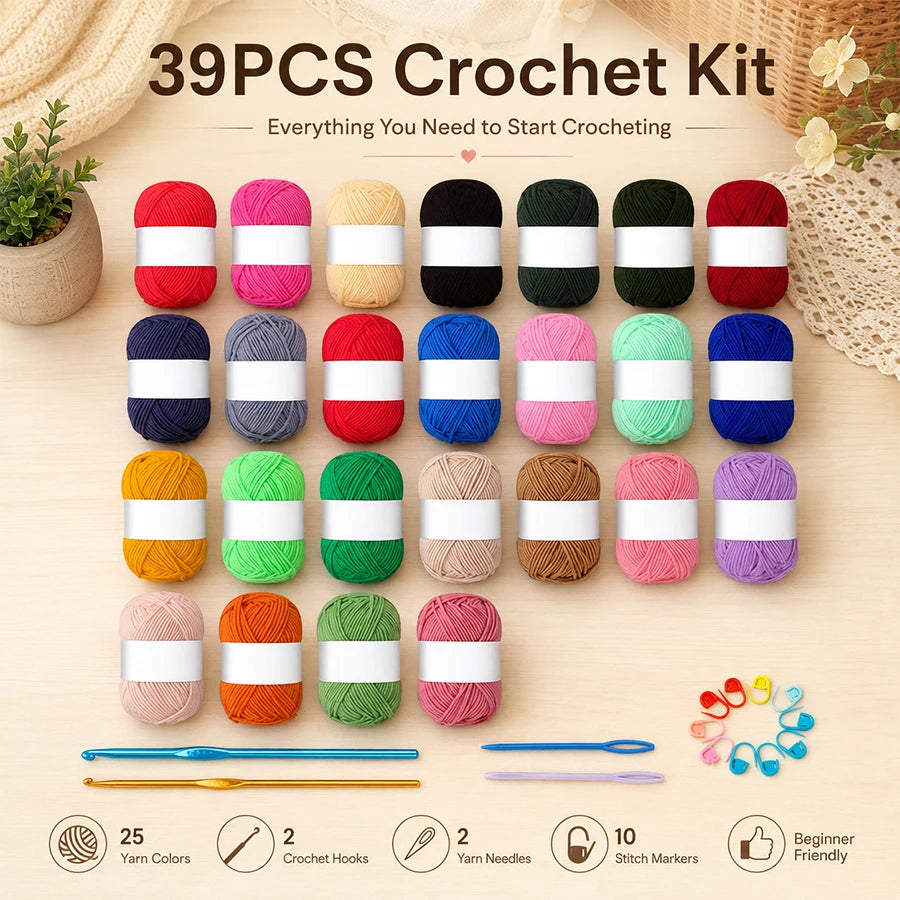 Crochet Hooks Beginner Kit 39/46pcs | Colourful Acrylic Set Crochet Hook Set QXL 39 pcs