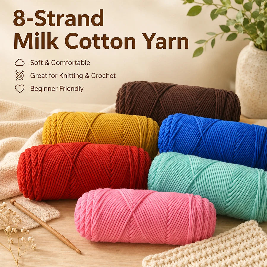 8-Ply Milk Cotton Yarn | Soft Knitting & Crochet Thread Knitting Crochet Yarn QXL