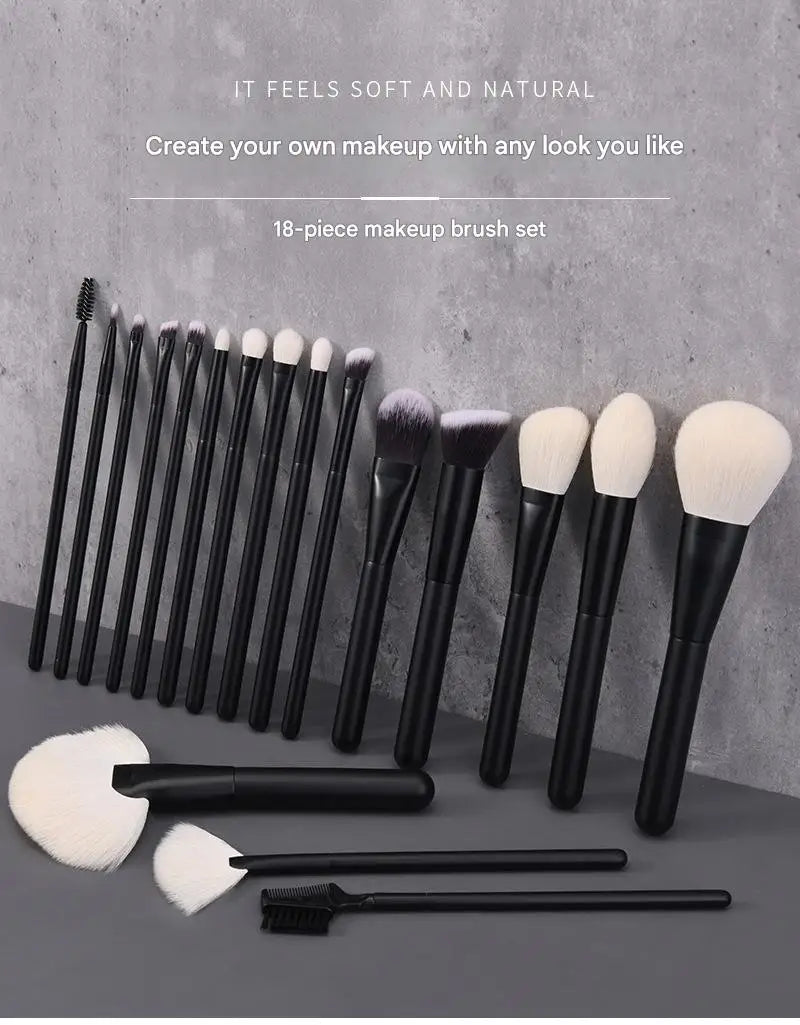 18-Pc Natural Hair Makeup Brush Set | Goat Hair & Eco Kit Makeup Brush Set QXL