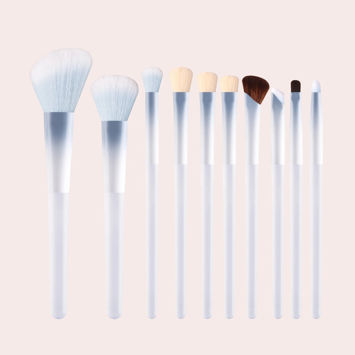 Ronshadow 10-Pc Makeup Brush Set | Transparent Handle Makeup Brush Set QXL Ombre Blue and White