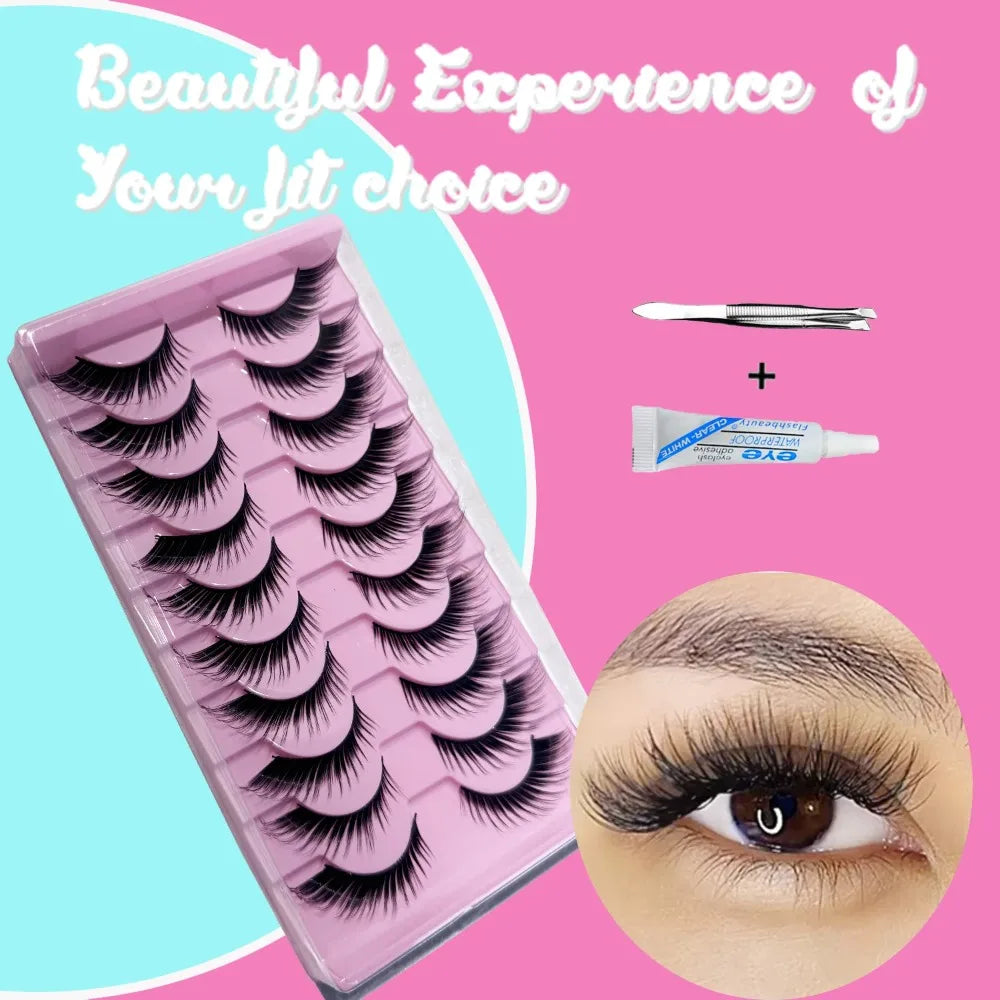 Korean Manga False Lashes 10 Pairs | Natural Brown Cluster Kit False Lash Kit QXL