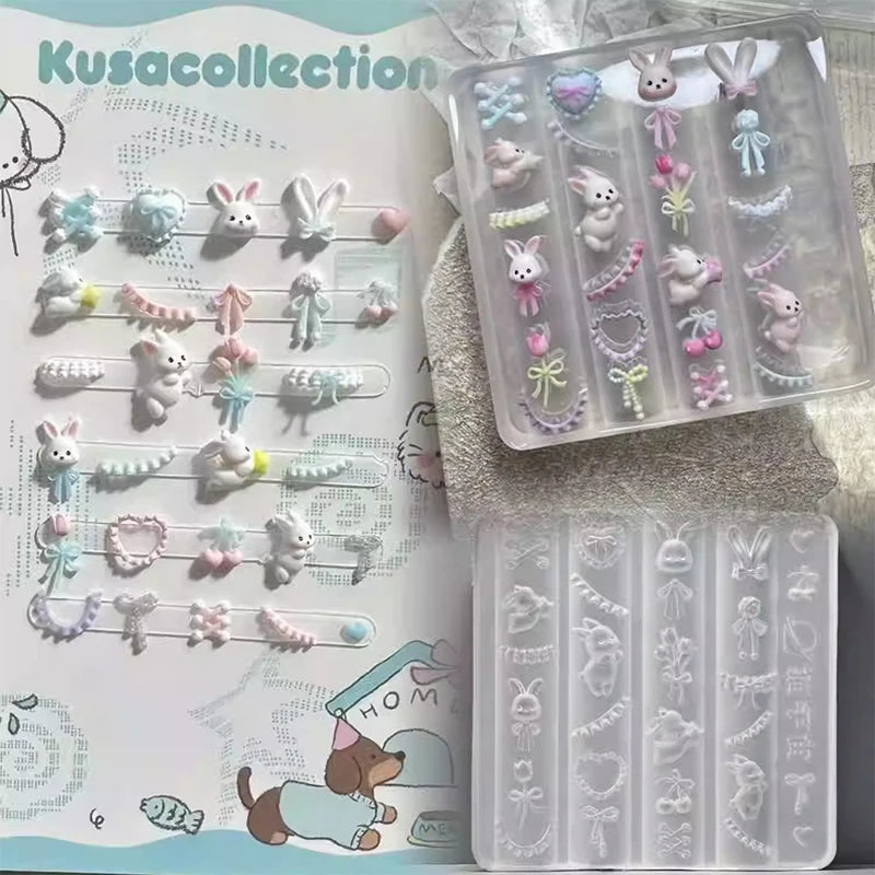 3D Silicone Nail Art Mold – Lace Bowknot & Bunny DIY Design Nail Art Mold QXL