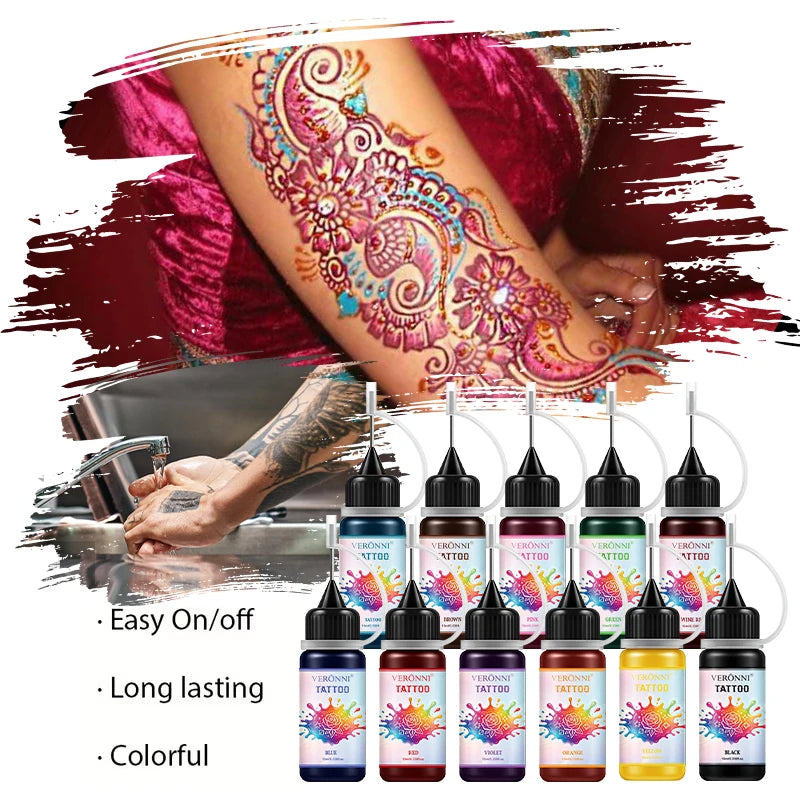 11-Color Waterproof Semi-Permanent Temporary Tattoo Ink 10ml Temporary Tattoo Ink QXL