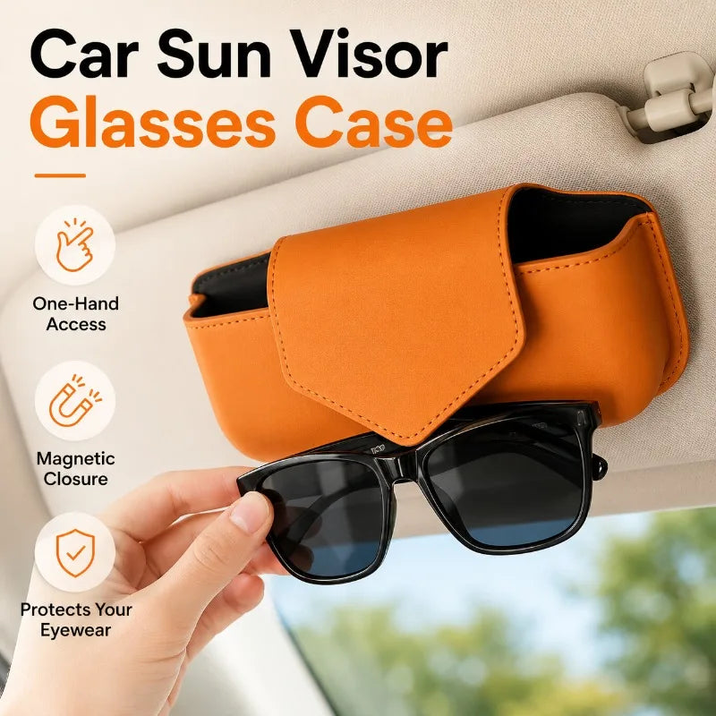 Car Sun Visor Glasses Case | Magnetic Leather Eyewear Holder Car Visor Glasses Holder QXL
