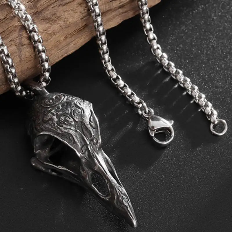 Nordic Crow Skull Pendant Necklace | Stainless Steel Gothic Pendant Necklace QXL