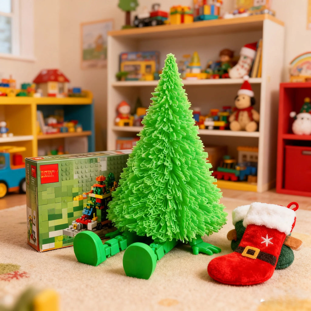 Poseable 3D Printed Christmas Tree | Movable Joints Red & Gold Holiday Novelty Decor QXL