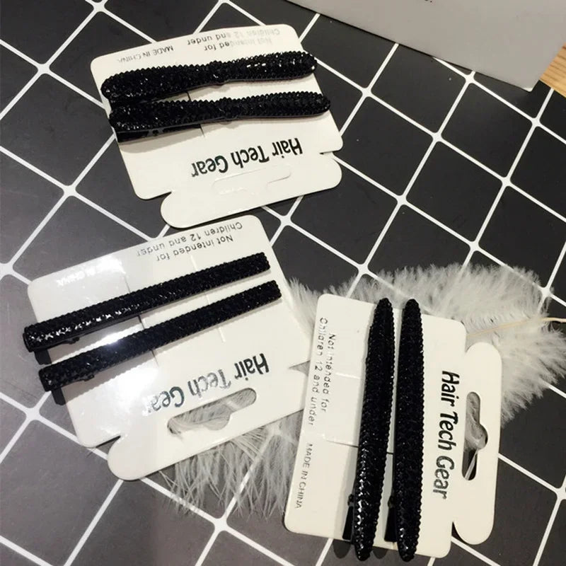 2-Pack Black Rhinestone Hair Clips | Geometric Styling Rhinestone Hair Clips QXL