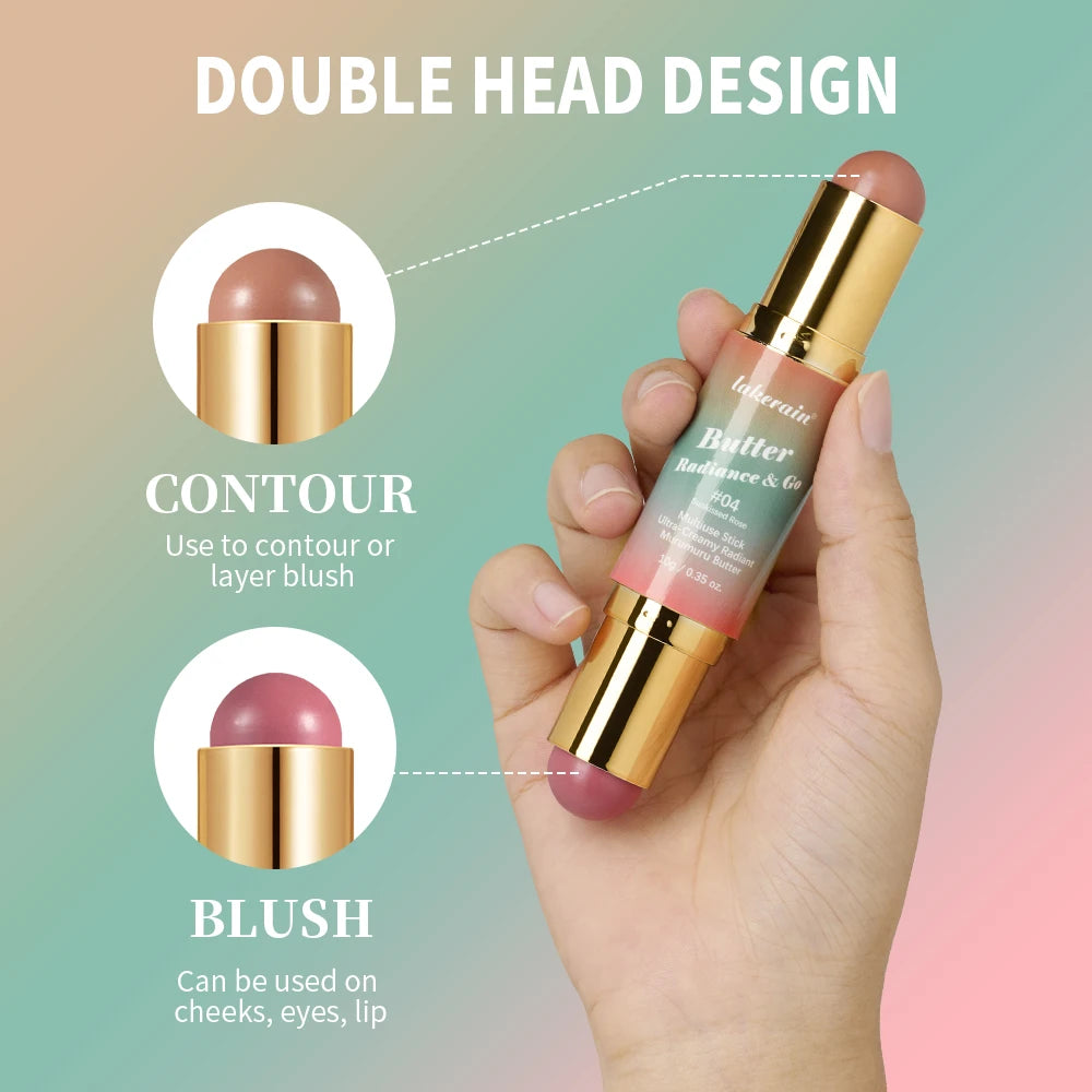 Dual-Ended Bronzer & Blush Stick | 3-in-1 Creamy Makeup Blush Bronzer Stick QXL