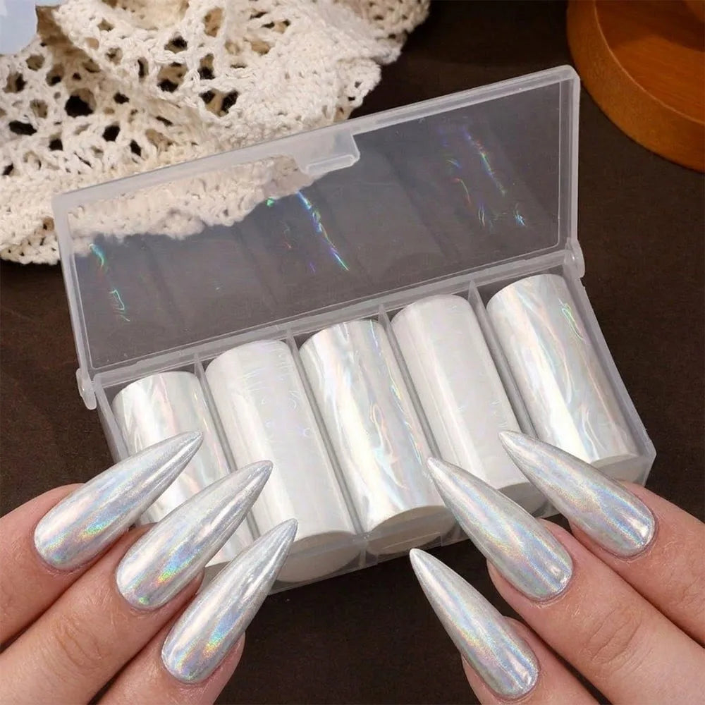 Lace Holographic Nail Foil Stickers | Laser Black & White Art Nail Foil Stickers QXL