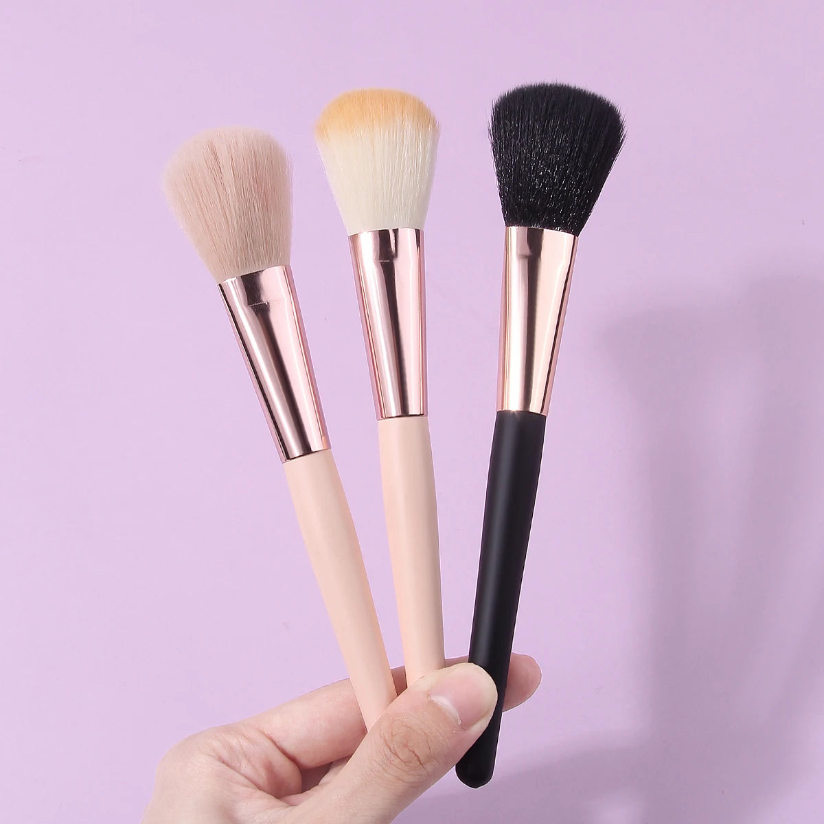 KOSSHOW 3-Piece Blush, Powder & Contour Makeup Brush Set Makeup Brush Set QXL