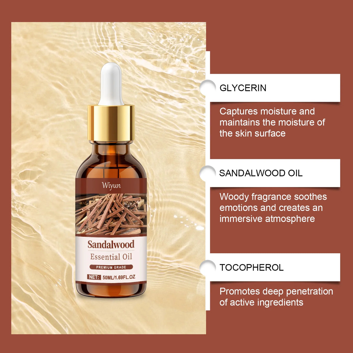WIYUN Sandalwood Essential Oil – Hair & Skin Care 50ml Hair & Skin Essential Oil QXL