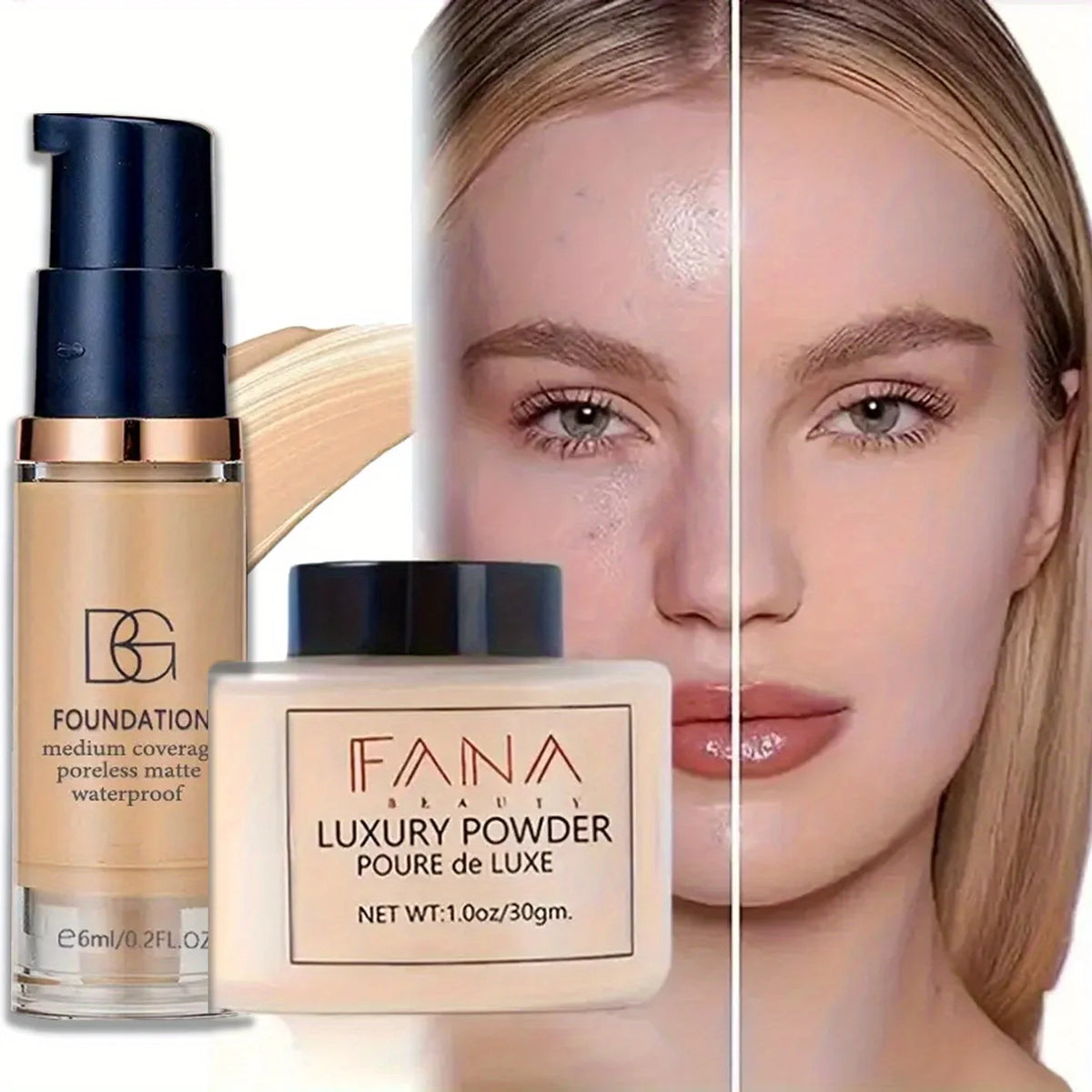 3-Pc Full Coverage Foundation, Oil-Control Powder & Puff Set Foundation Makeup Set QXL