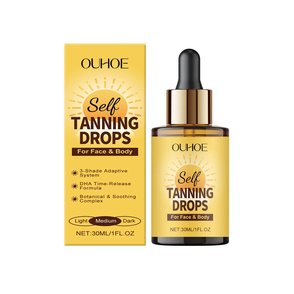 OUHOE Sunless Self Tanner Bronzing Serum | Golden Glow 30ml Self Tanning Serum QXL 30ml Boxed