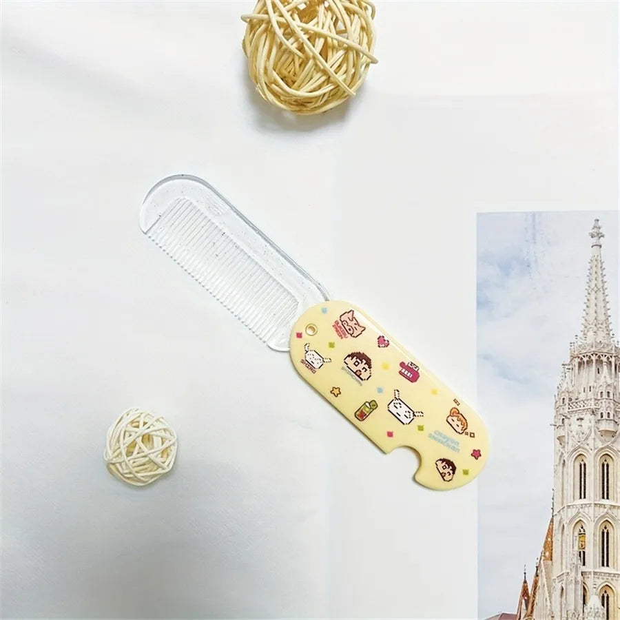 Cartoon Folding Pocket Comb with Mirror | Mini Travel Folding Pocket Comb QXL YELLOW