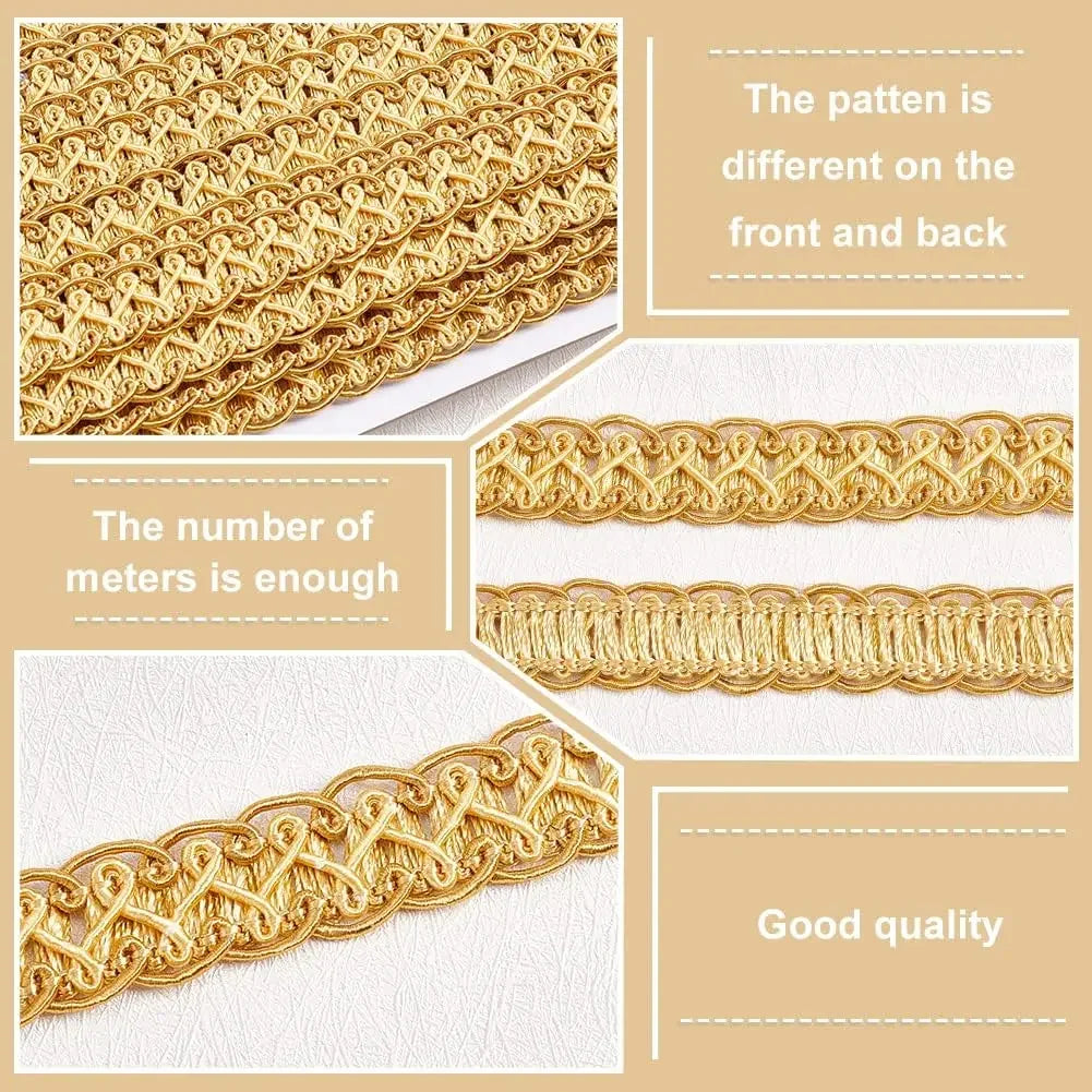 Golden Gimp Braid Trim 15mm – 13 Yards Woven Lace Ribbon Decorative Braid Trim QXL