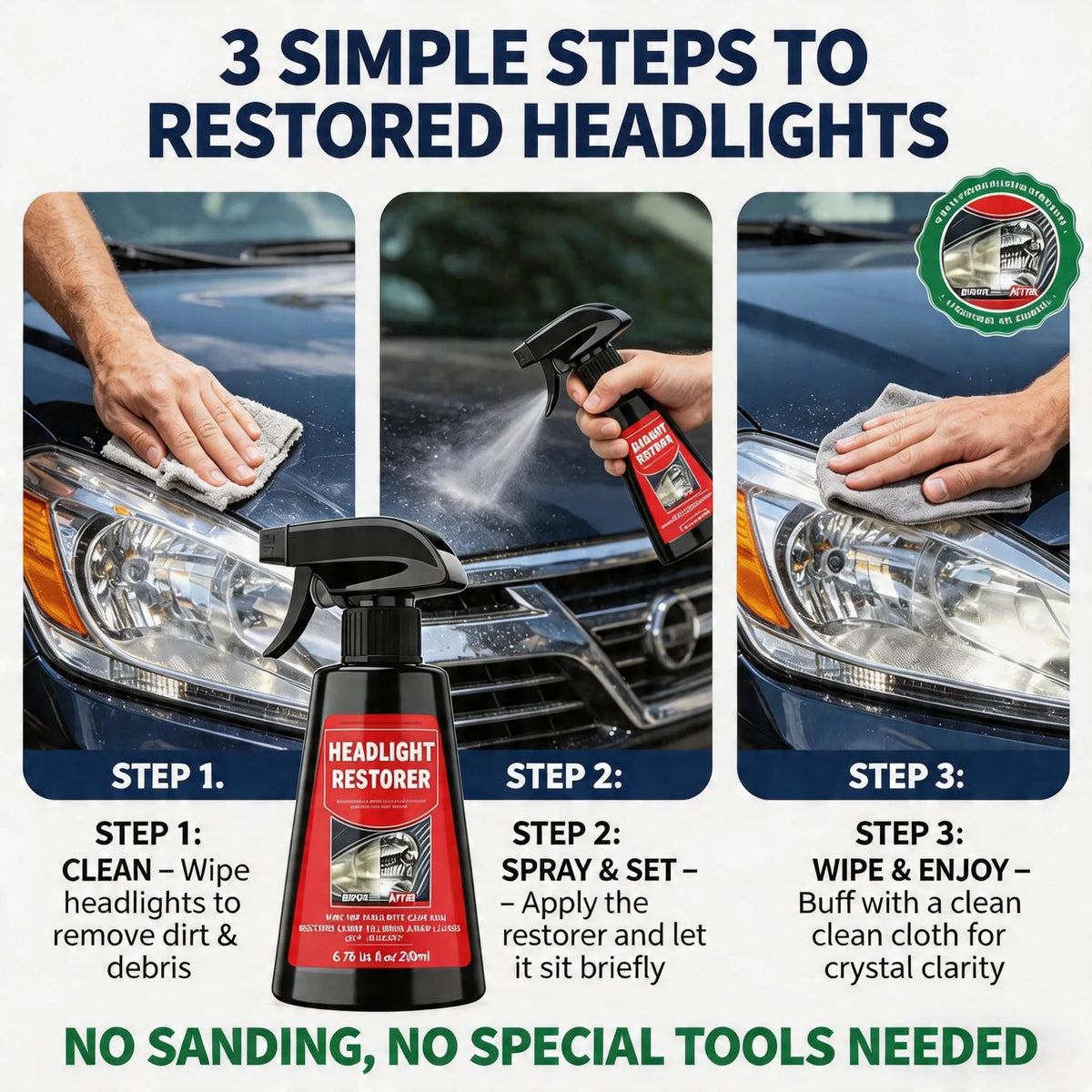 Car Headlight Restoration Spray – Remove Fog & Yellowing Headlight Restoration Spray QXL