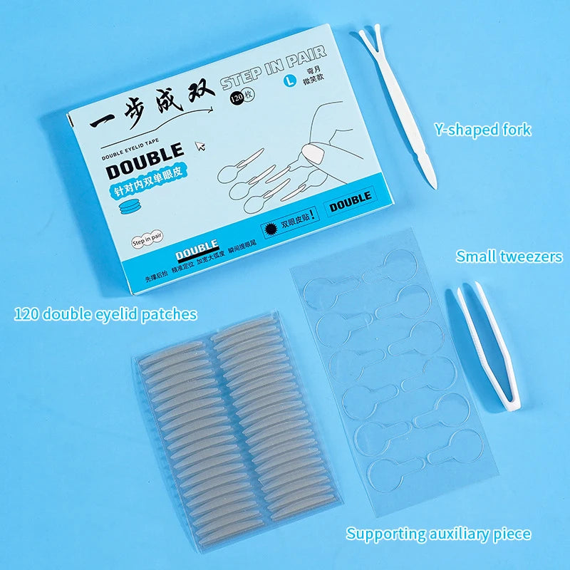 120-Pack Double Eyelid Tape Stickers with Handle & Tools Eyelid Tape Stickers QXL Blue