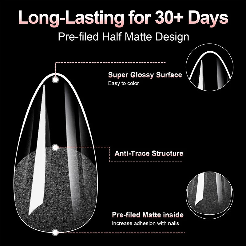 100-Pc Press-On False Nail Tips | Square Coffin Almond Shapes False Nail Tips QXL