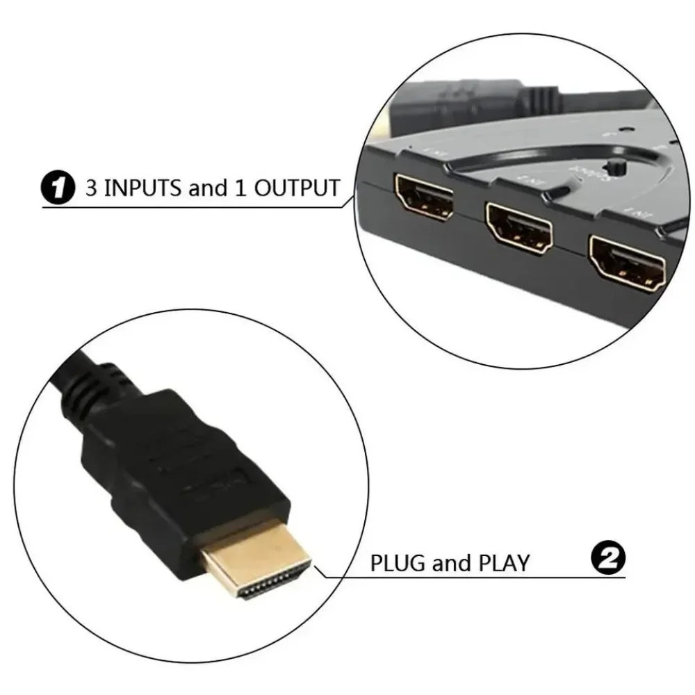 4K HDMI Switch 3-In 1-Out | PS4 PS5 Xbox PC TV Switcher HDMI Switch QXL
