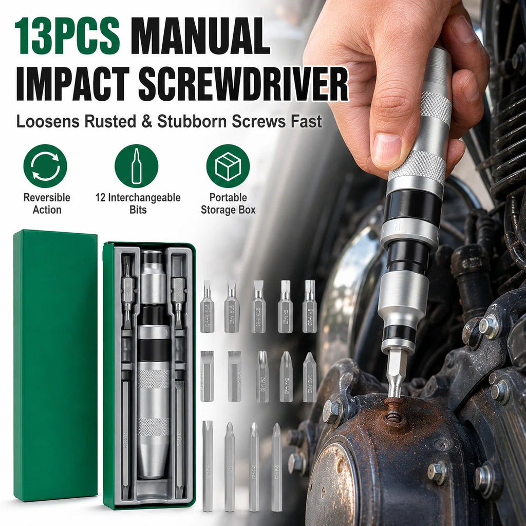 13-Pc Manual Impact Driver Set | CR-V S2 Steel Screwdriver Kit Manual Impact Driver QXL