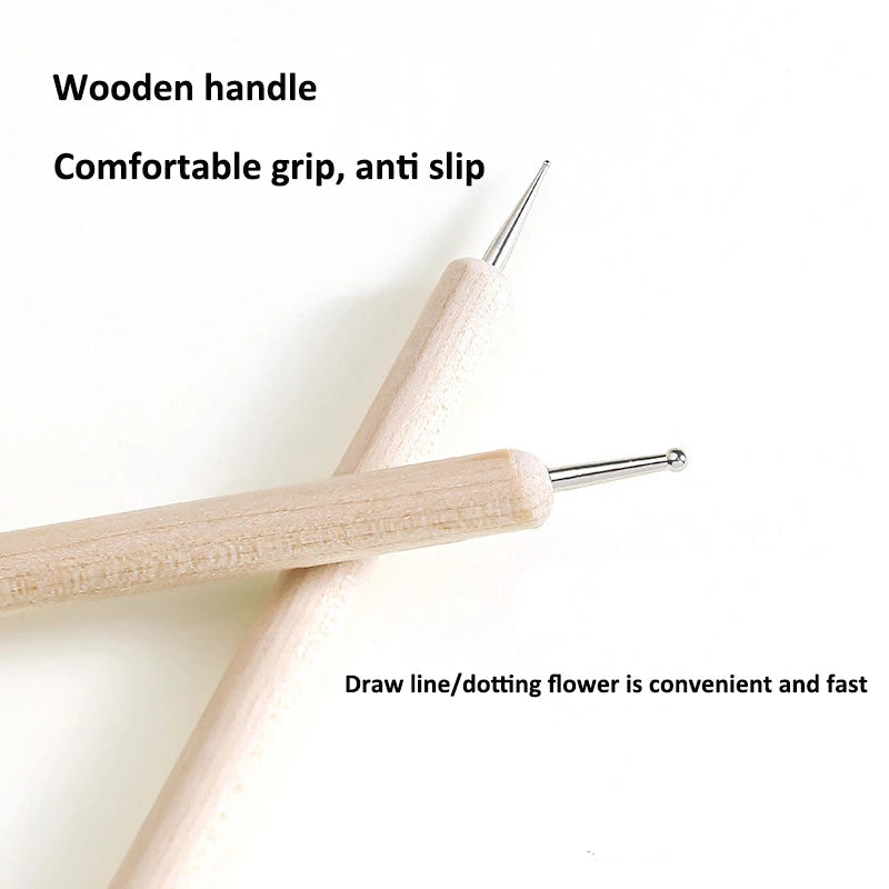 5-Pc Double-Headed Nail Art Dotting Pen Set | Wooden Handle Nail Art Dotting Tools QXL