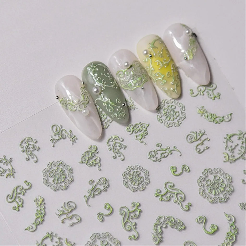 5D Embossed Green Retro Stripe Nail Art Stickers | DIY Decals Nail Art Stickers QXL