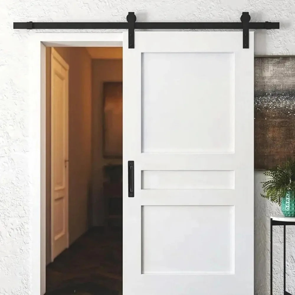 Black Aluminum Alloy Barn Door Pull Handle with Plate Door Pull Handle QXL