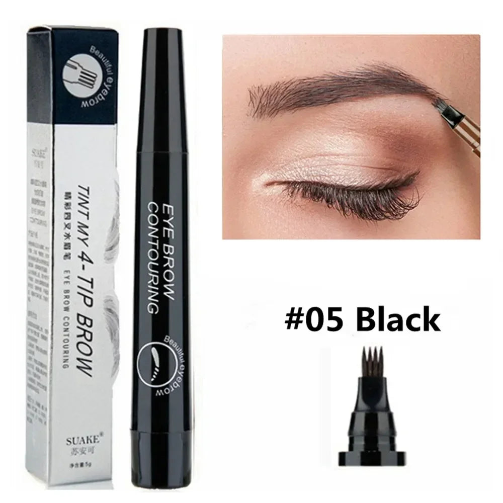 2-Pack 4-Fork Tip Waterproof Liquid Eyebrow Pen | Natural Brows Liquid Eyebrow Pen QXL Black 2pcs