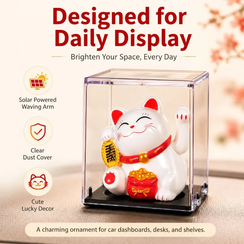 Solar Maneki Neko Lucky Cat Waving Ornament – Car & Desk Decor Novelty Desk Ornament QXL