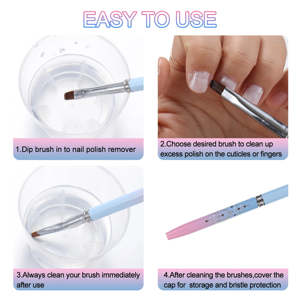 2-Pack Nail Art Clean-Up Brushes | Round & Angled Tip Nail Art Brush Set QXL