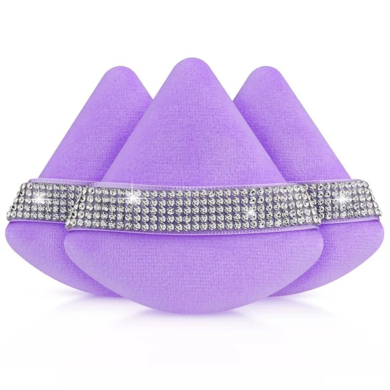 3-Pack Diamond Triangle Velvet Powder Puffs | Makeup Sponge Set Makeup Powder Puff QXL Purple-3pcs