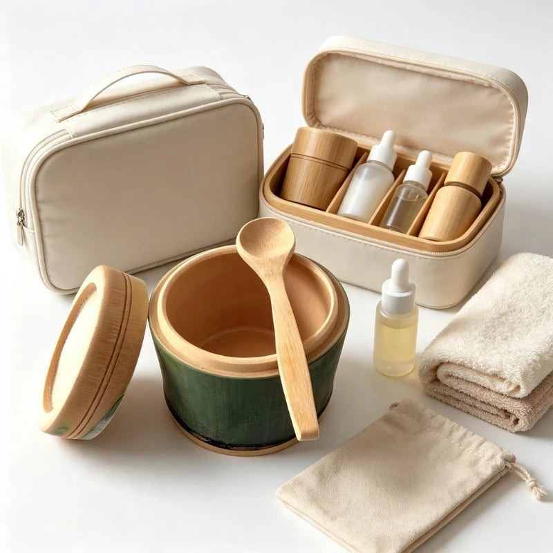 Bamboo Mask Mixing Bowl Set with Lid & Spoon | DIY Skincare Mask Mixing Bowl Set QXL
