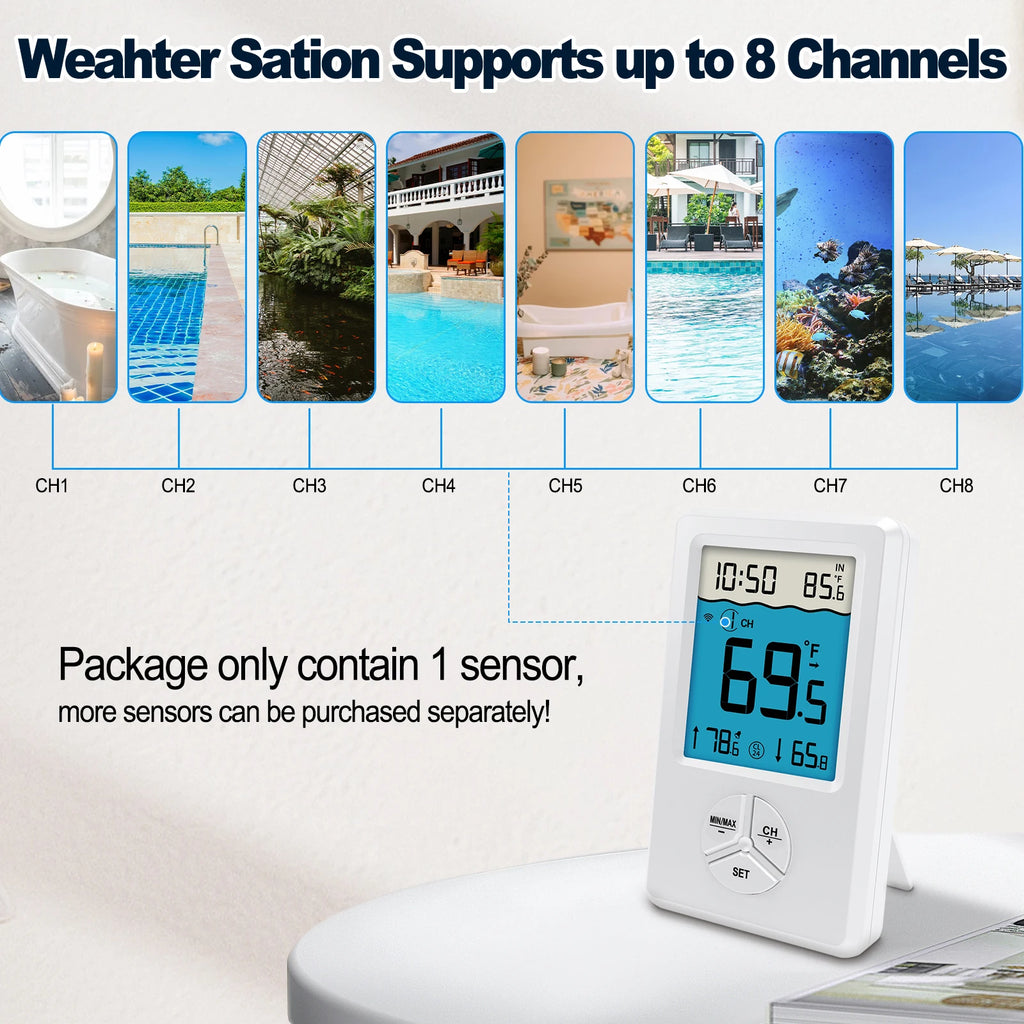 Wireless Floating Pool Thermometer | 100ft Remote LCD Console Pool Thermometer QXL