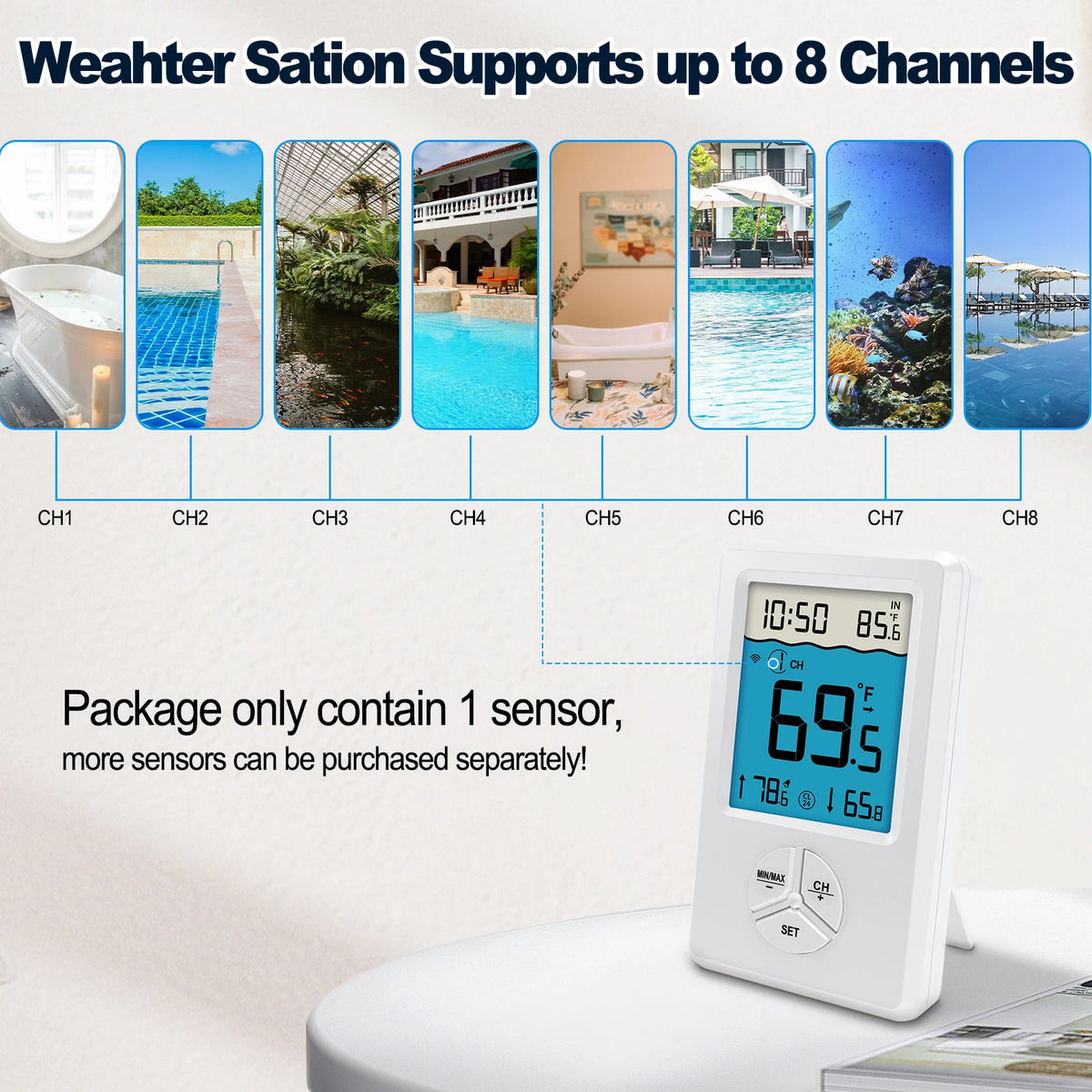 Wireless Floating Pool Thermometer | 100ft Remote LCD Console Pool Thermometer QXL