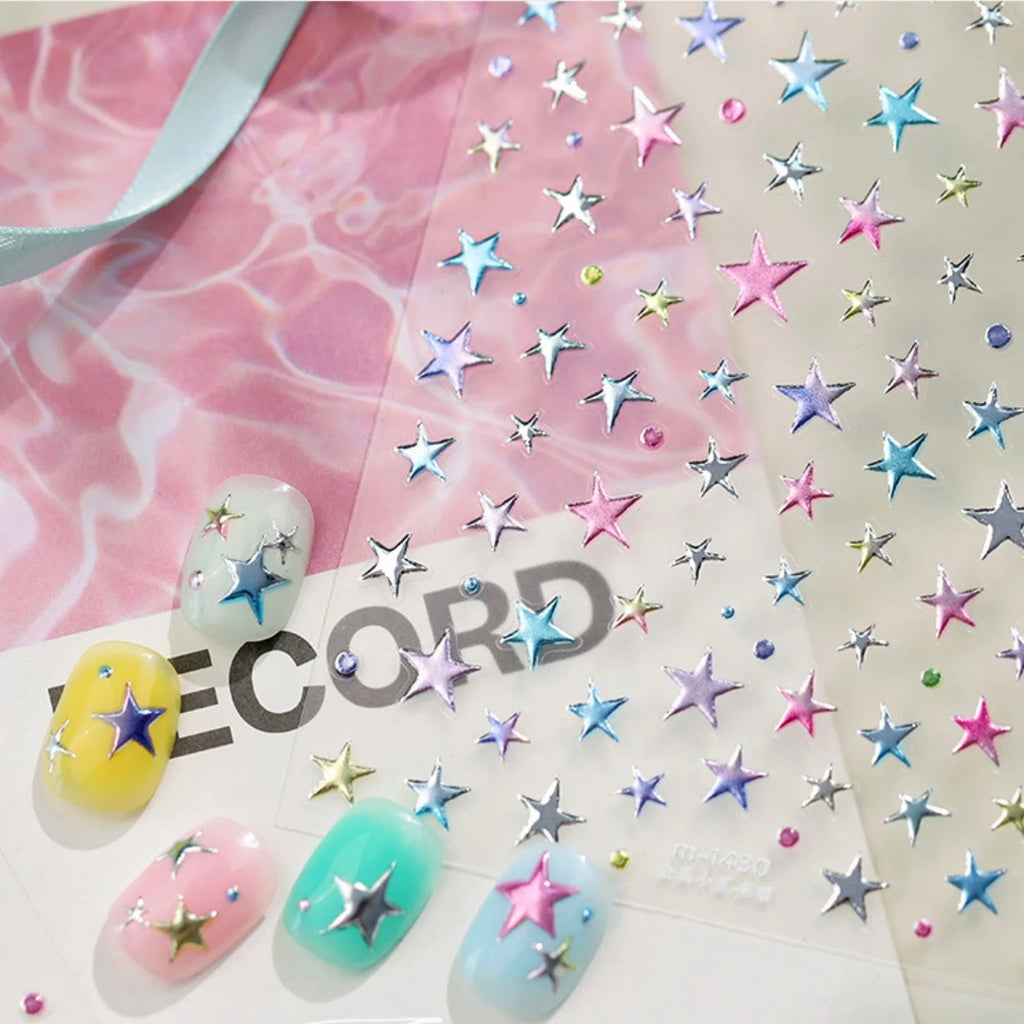 Holographic 5D Star Pentagram Nail Stickers | DIY Decals Nail Art Stickers QXL