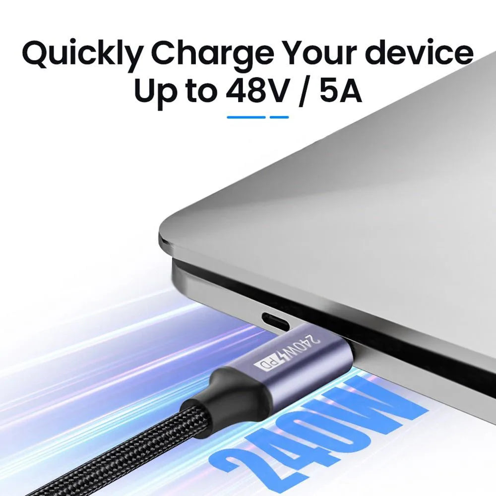 240W USB-C Fast Charging Cable 90° | 48V 5A E-Marker USB-C Charging Cable QXL