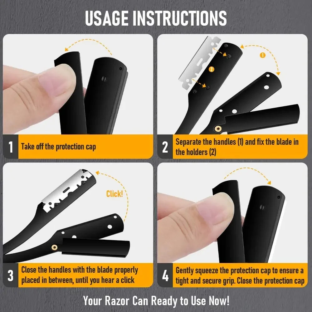 Men's Folding Straight Razor | Manual Stainless Steel Blade Folding Straight Razor QXL