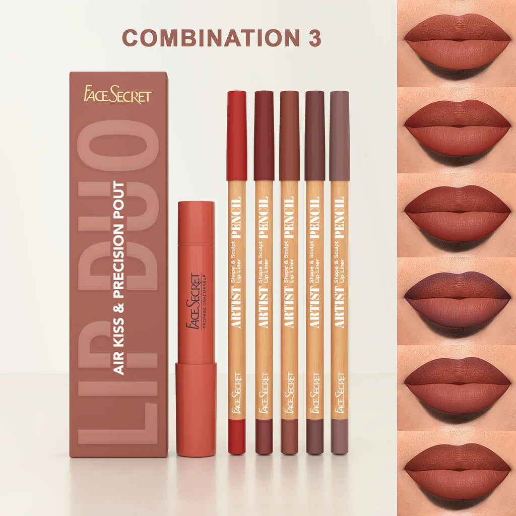 FACESECRET 6-Pc Matte Lipstick & Lip Liner Set | Waterproof Lipstick & Lip Liner Set QXL