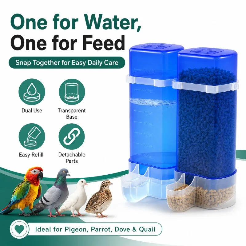 2-in-1 Bird Feeder & Waterer 800ml | Cage-Mount Cup Dispenser Bird Feeder Cup QXL