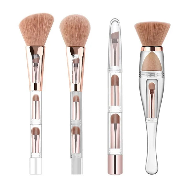 3-in-1 Makeup Brush | Powder, Sponge & Detail – Travel Kit Makeup Brush Set QXL