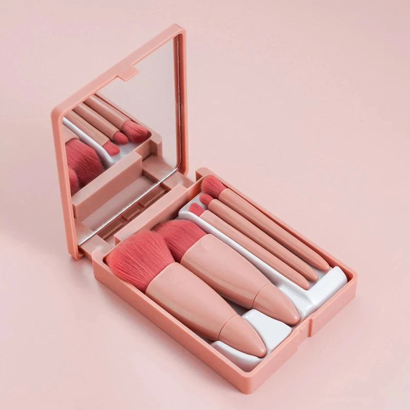5-Pc Travel Makeup Brush Set with Case & Mirror Travel Makeup Brush Set QXL