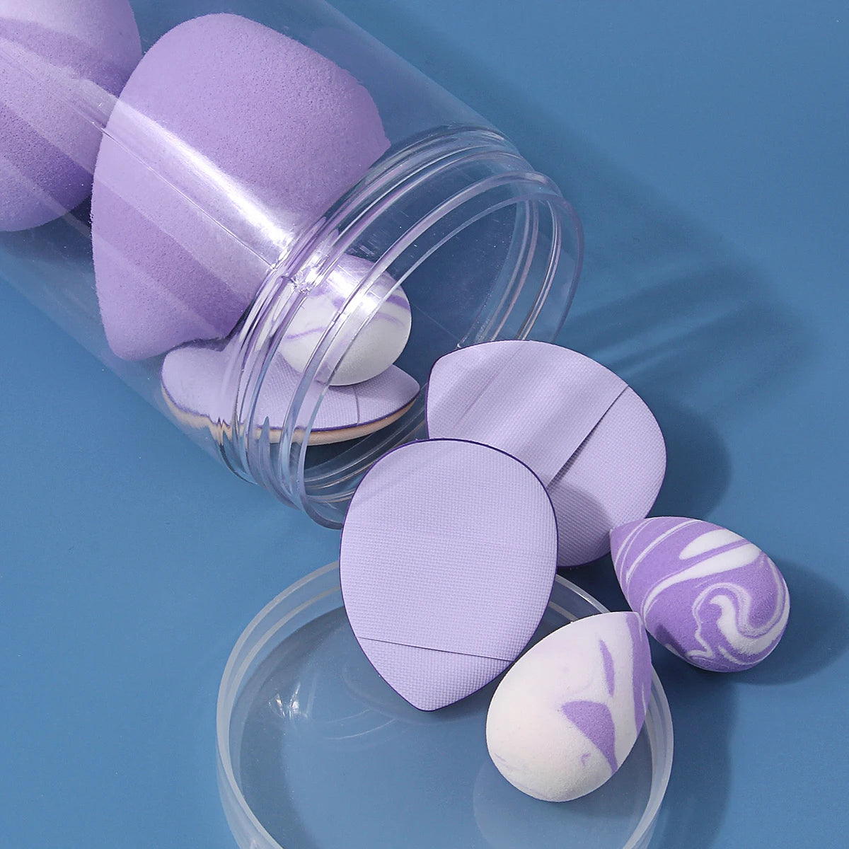 8-Pc Purple Makeup Sponge & Powder Puff Set + Storage Box Makeup Sponge Set QXL