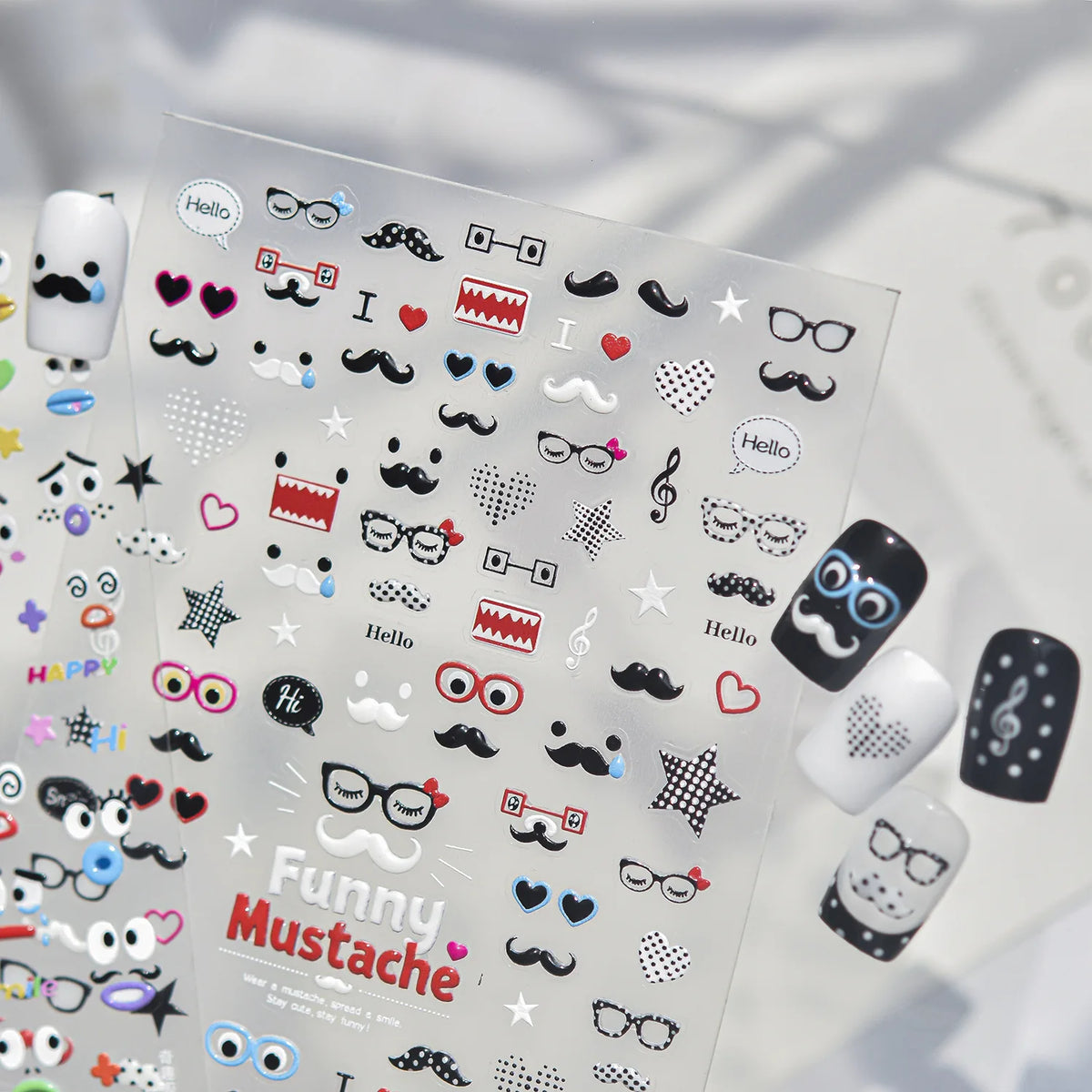 5D Black & White Funny Nail Stickers | Self-Adhesive Decals Nail Art Stickers QXL