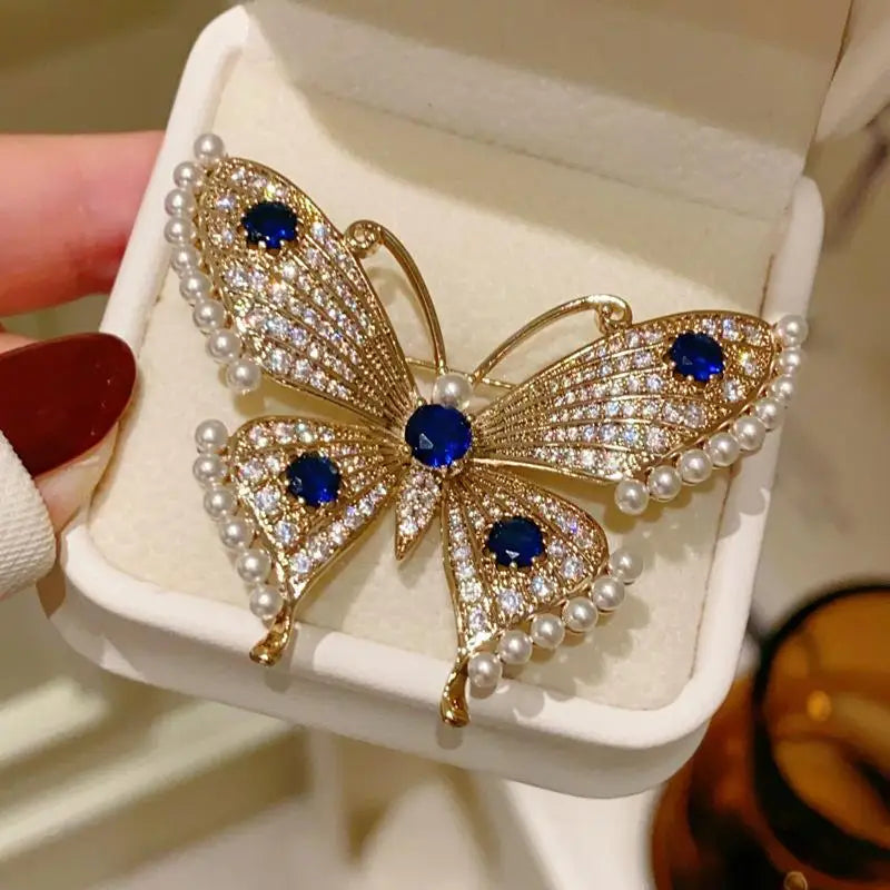 Pearl Rhinestone Butterfly Flower Brooch for Women | Luxury Pin Fashion Brooch Pin QXL